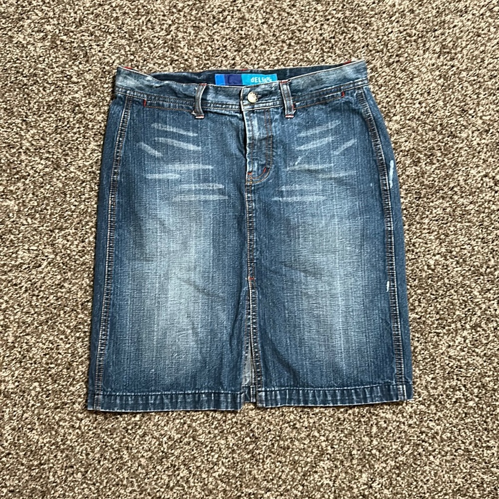 Delia’s distressed denim skirt